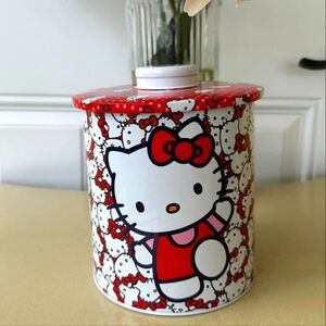 Hello Kitty Tin Box Metal Cookie Jar with Press-On Lid